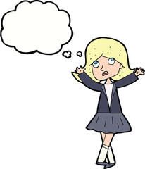 cartoon unhappy girl with thought bubble