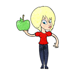 cartoon woman holding apple
