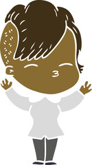 flat color style cartoon squinting girl