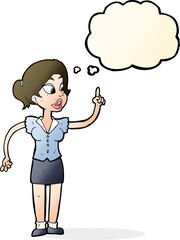 cartoon woman with great idea with thought bubble