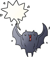 cartoon happy vampire bat and speech bubble in smooth gradient style
