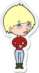 sticker of a cartoon woman considering