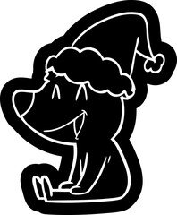 sitting bear cartoon icon of a wearing santa hat
