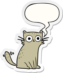 cartoon staring cat and speech bubble sticker