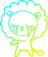 cold gradient line drawing crying cartoon lion