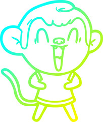cold gradient line drawing cartoon laughing monkey
