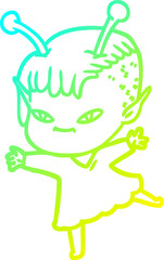 cold gradient line drawing cute cartoon alien girl