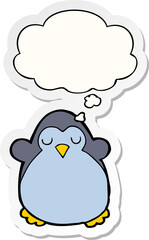 cartoon penguin and thought bubble as a printed sticker