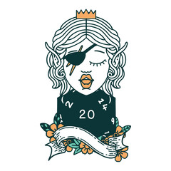 elf rogue with natural twenty dice roll icon