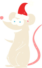 flat color illustration of a cartoon mouse wearing christmas hat