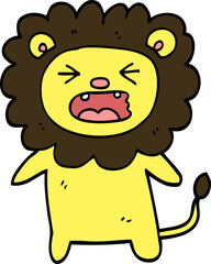 hand drawn doodle style cartoon roaring lion