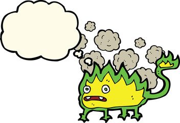 cartoon little fire demon with thought bubble