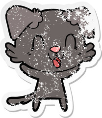 distressed sticker of a laughing cartoon dog