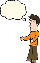 cartoon man explaining with thought bubble