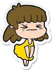 sticker of a cartoon angry girl