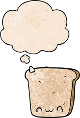 cartoon slice of bread and thought bubble in grunge texture pattern style