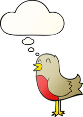 cartoon bird and thought bubble in smooth gradient style