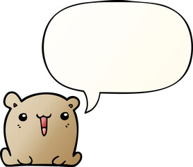 cute cartoon bear and speech bubble in smooth gradient style