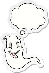 cartoon spooky ghost and thought bubble as a printed sticker