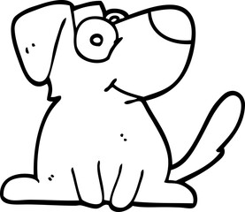 black and white cartoon happy dog