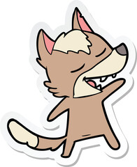 sticker of a cartoon wolf laughing