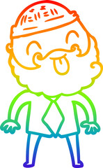 rainbow gradient line drawing man with beard with hat and shirt