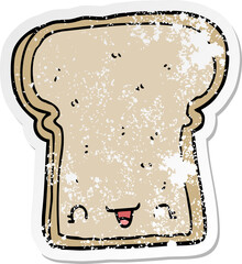 distressed sticker of a cute cartoon slice of bread