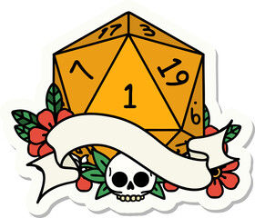 natural one d20 dice roll sticker