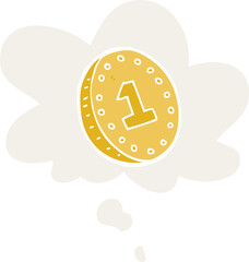 cartoon coin and thought bubble in retro style