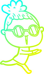 cold gradient line drawing cartoon woman wearing spectacles