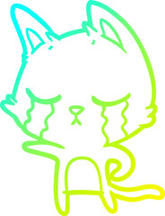cold gradient line drawing crying cartoon cat pointing