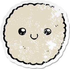 distressed sticker of a cartoon biscuit