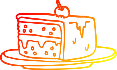 warm gradient line drawing cartoon slice of cake