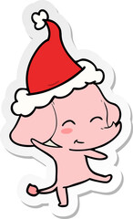 cute sticker cartoon of a elephant dancing wearing santa hat