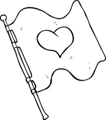black and white cartoon love heart flag