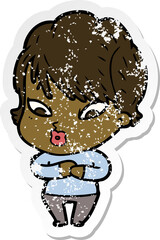 distressed sticker of a cartoon woman