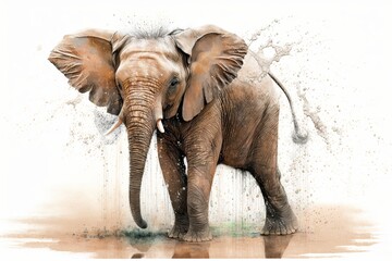Majestic Asiatic Elephant Shaking the Water off After a Dip in the Wild. Generative AI