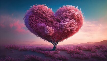 Spring of Love: Beautiful Pink Tree in a Romantic Landscape: Generative AI