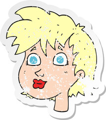 retro distressed sticker of a cartoon female face