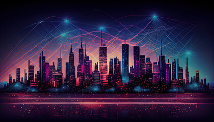 Smart city with wireless network connection and cityscape. AI generated