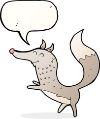 cartoon happy wolf with speech bubble