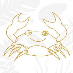 crab sketch, drawing by one continuous line, on abstract background vector