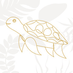 turtle sketch, drawing by one continuous line, on abstract background vector