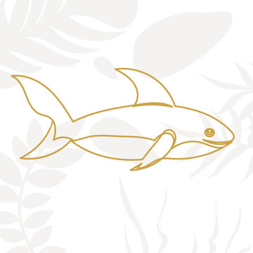 fish sketch, drawing by one continuous line, on abstract background vector