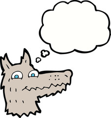 cartoon wolf head with thought bubble