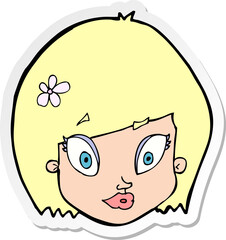 sticker of a cartoon happy female face
