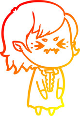 warm gradient line drawing annoyed cartoon vampire girl