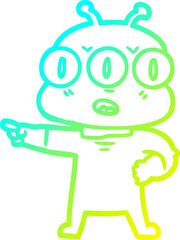cold gradient line drawing cartoon three eyed alien