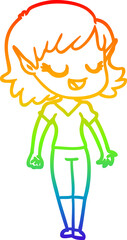 rainbow gradient line drawing happy cartoon elf girl