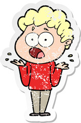 distressed sticker of a cartoon man gasping in surprise